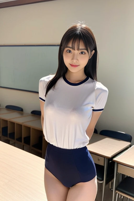 ((RAW, analog style)), ((film grain, skin details, high detailed skin texture, 8k hdr, dslr)),nsfw,1 japanese bishojyo pretty and beautiful woman slender body  ,((wearing  under the brown seamless pantyhose )),((((wearing navy gym uniform )))), smile face,...