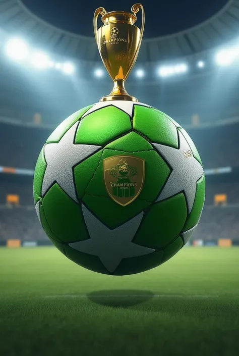 Un ballon de foot avec un trophée de league des avec champion