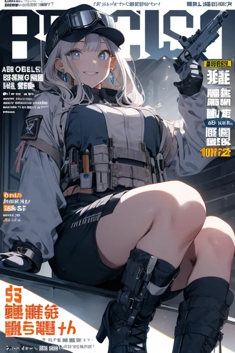 (from below:1.2,   top quality ),   girl ,    platinum-colored military uniform with sparkling eyes and contagious smile   , The dreamer wants purplish   blue eyes , (from below:1.2,   top quality ), a   girl ,    blond hair left and right , The dreamer wa...