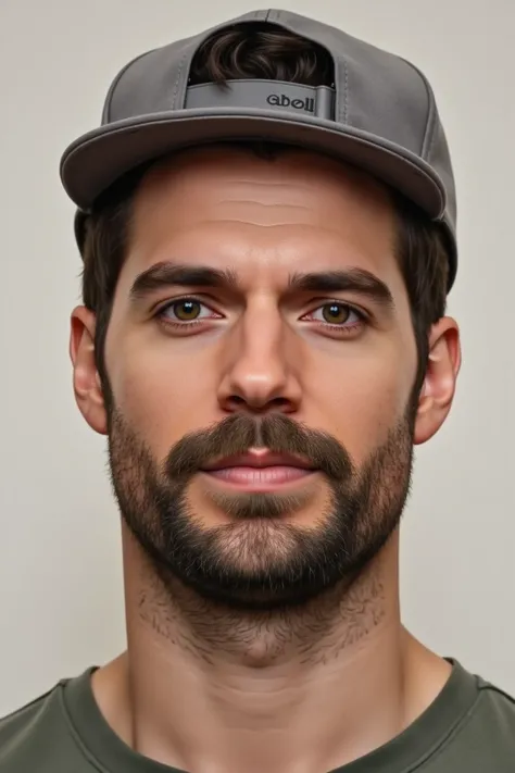 Front profile picture of a man with a beard and short dark brown hair and dark brown eyes with a cap on his head., age 30 years 