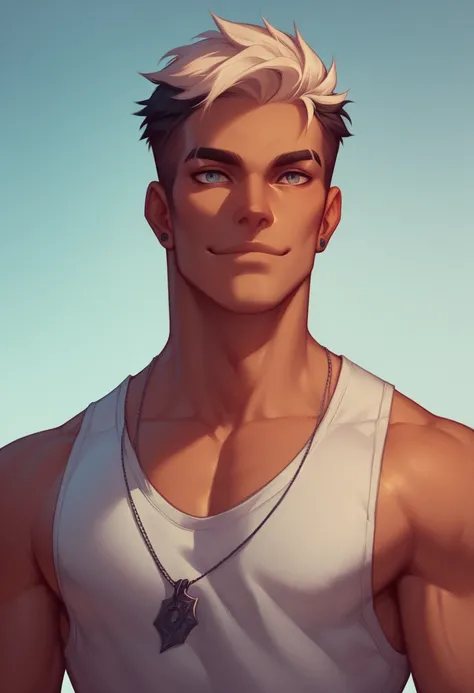 Change to realistic illustrations instead of photos、The background is blue sky、Male in his late 40s、No beard、 black hair、smile、Wear Damiano's trainers、Eyes are black、、