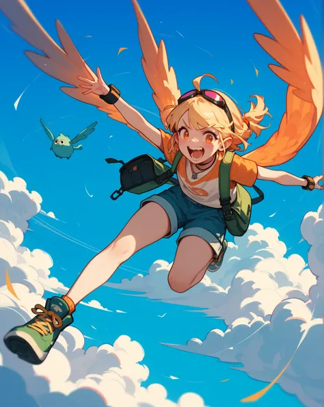 Flying in the sky with farts , flying girl