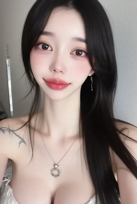 (()),  black hair,  long lashes,  firm round eyes , Lightsmile , cute earrings, Lightsmile , shy,  frowning lips , surrealism,  DROP SHADOW, 3D view ,  depth of field,  first-person view , 8k, Details ,  top quality,  high resolution,  has short hair 