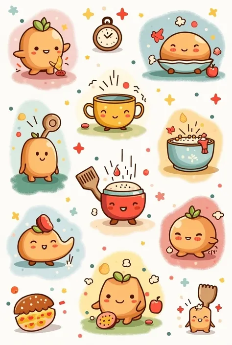 Cooking-related stickers, funny , cute 