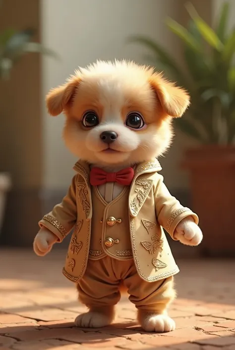 little puppy wearing a dress up as a groom Reed sherwane like a groom 