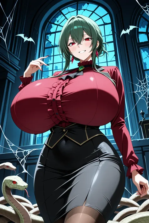 mature woman, full clothed, covered gigantic breasts, giga_busty
BREAK
ghosts, bats, snakes, rats, mouses,
BREAK
in Haunted Mansion, spider webs, broken windows