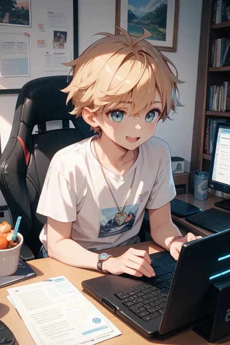 Illustration of a cute boy holding a computer