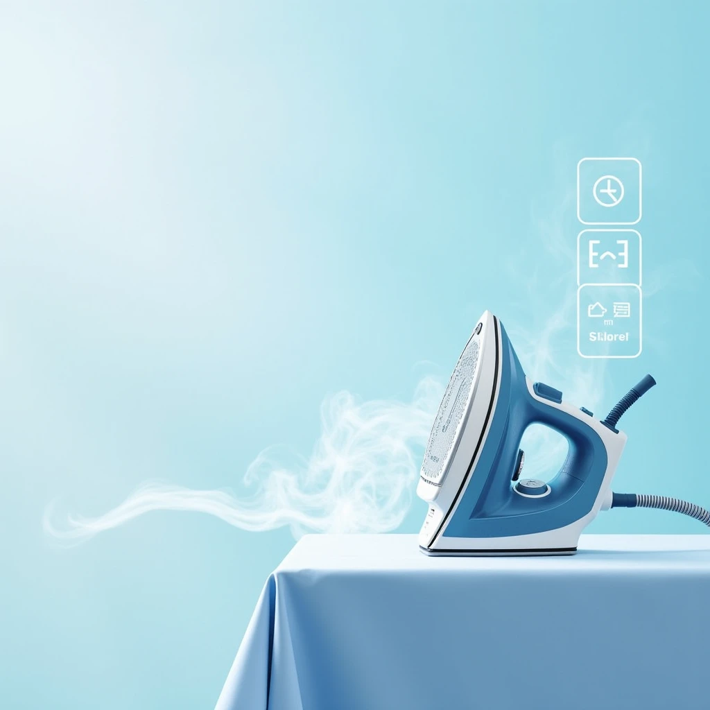 1️⃣ General AI Prompt Description:
"A modern and professional advertisement for a high-tech steam iron. The iron is in action, releasing strong and evenly distributed steam while ironing a shirt without any water stains. The background is a gradient of lig...