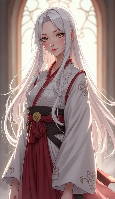 One of master Kagaya's daughter, from Demon Slayer, white, beautiful long hair, in Demon Slayer clothes, pretty, and beautiful.