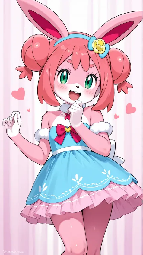 Female furry teenager cute adorable beautiful kawaii nice sassy fancy fabulous Georges sara the Bunny with new cute adorable beautiful kawaii nice sassy fancy fabulous Georges dress pokemon anime style