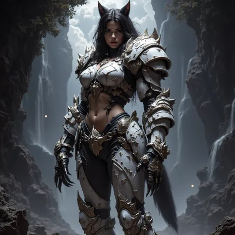 - Beautiful "Javanese" woman, brownish black hair.

- Wearing a costume ("Full Sexy Armor"), a costume that embodies the form of "werewolf mecha", (Open chest and thigh armor). Futuristic costume design.

- The chest and thighs are clearly visible.
Perfect...