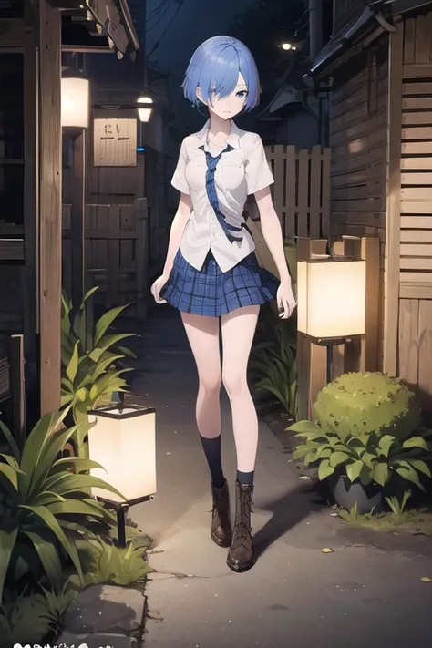 (( Masterpiece)), ( top quality),  Official Art,   very detailed CG,  Unity 8k Wallpaper,  super detailed,
Shinonome Touka ,  short hair,  Lantern,  blue eyes,  school uniform,  shirt,  skirt by humili, plaid  skirt by humili,  tie,  Bbo~, knee  Bbo~, lace...