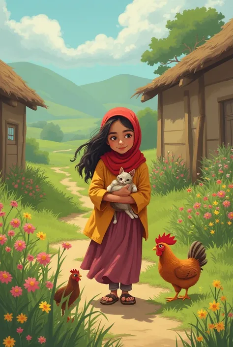 Little Zainab lived with her grandmother in a beautiful village. The village had lush green fields, colorful flowers, and a small courtyard where Zainab’s dearest friends lived—her soft and playful cat, "Muna," and a few mischievous chickens. Every morning...