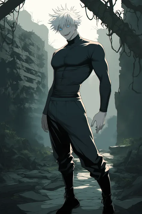 masterpiece, best quality, amazing quality, very aesthetic, absurdres, newest, scenery, high contrast, colorful,
1boy, male focus, gojou satoru \(jujutsu kaisen\), zombie boy, pale skin, empty eyes, dull eyes, blue eyes, white eyelashes, white hair, hair b...