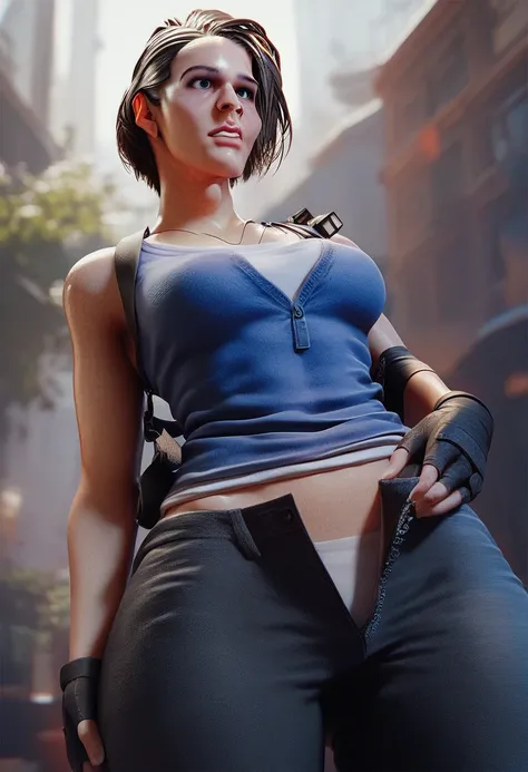 Jill valentine,pants,thick thighs,showing her panties,unzipped pants 