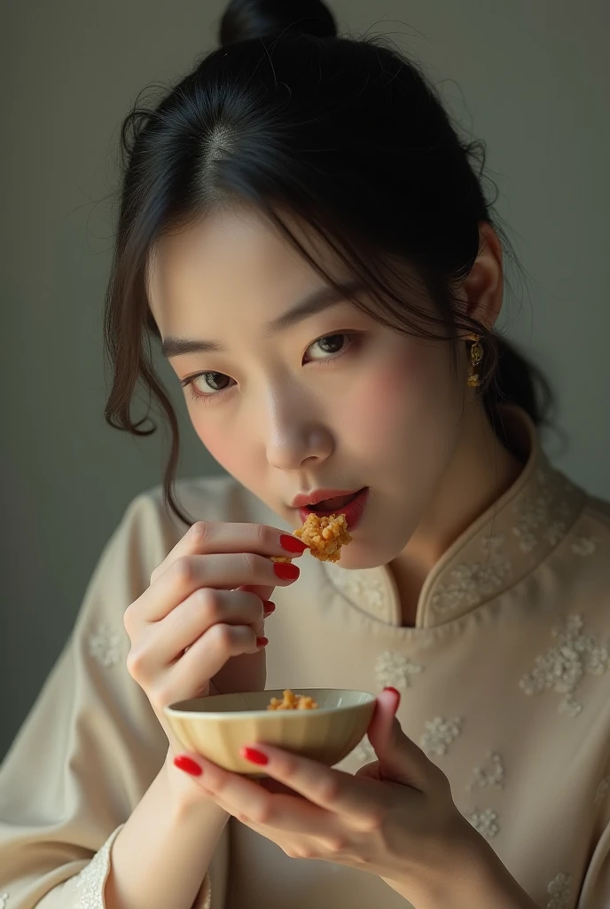 Photo of a Chinese woman eating 