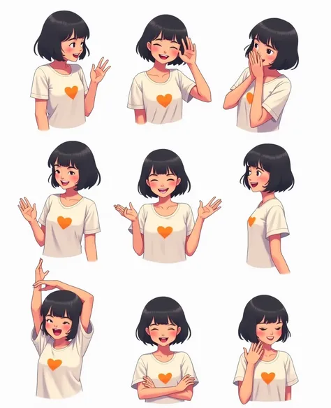  Paren,  multiple poses and expressions,  full length,  white background, office illustration, simple, fofa, 25 years old, bright heart ,  Short black hair , shirt with sleeves 