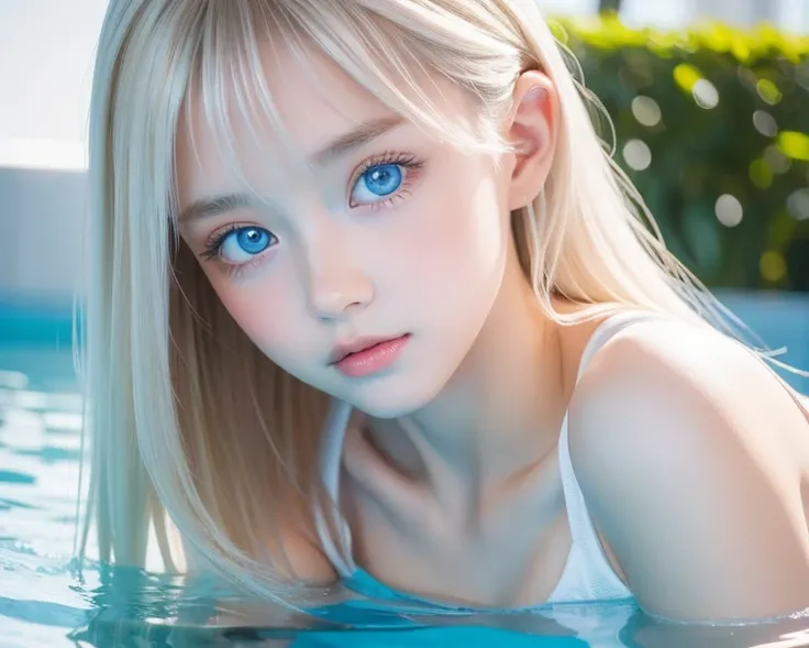  beautiful、 Masterpiece、 top quality、hiqcgbody、anime、 1 girl、 Transcendental Beautiful Girl with Extremely Beautiful Platinum Hair 、 Super Long Blonde Straight Silky Hair 、 Very Beautiful Shining Vivid and Extremely Bright Mint Ice Green Big Eyes、Extremely...