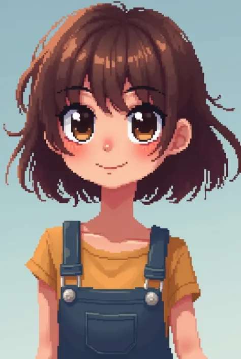  create an image of A GIRL WITH SHORT BROWN HAIR,  dark brown eyes, lentes,  AND THAT'S FOR A GAMEPLAY CHANNEL'S PROFILE PICTURE , SOMETHING COOL AESTHETIC  ( style pretty pixel animation, Something cute that is for a Gameplay channel) But I mean I say in ...