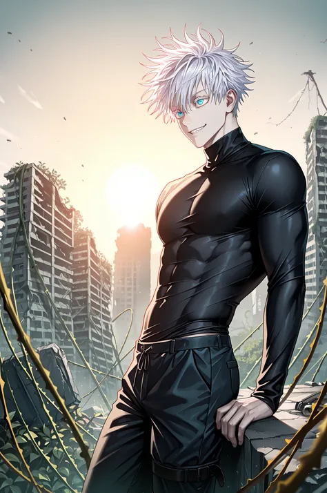 masterpiece, best quality, amazing quality, very aesthetic, absurdres, newest, scenery, vibrant colors
1boy, male focus, gojou satoru, jujutsu kaisen, zombie boy, ((pale skin)), empty eyes, dull eyes, blue eyes, white eyelashes, white hair, hair between ey...