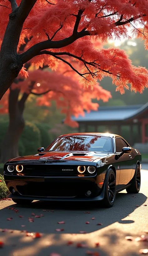 Dodge challenger under japan tree