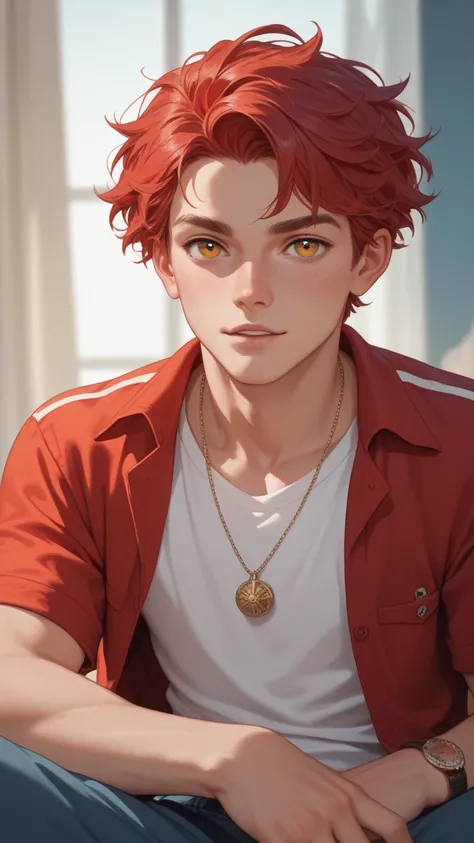 Boy, teenager, red hair, amber eyes, Caucasian