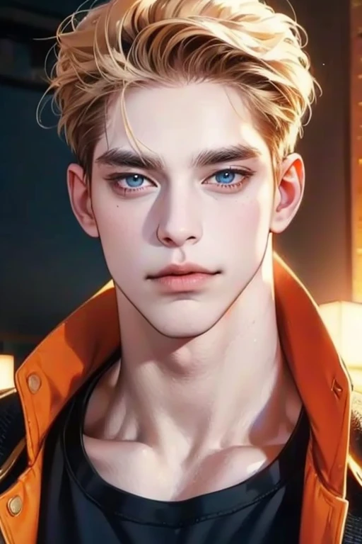 (  best quality ,4K,8k, highres, masterpiece:1.2), ultra-detailed,(realistic,photorealistic,photo-realistic:1.37),36-year-old man,3 day beard,Cute anime ,Portraits,strong,Masculine, dark blond hair,sharp jaw,  mesmerizing eyes  , perfectly groomed hair , c...