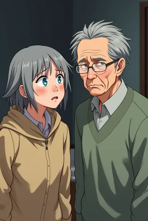 Picture of two older Anime parents together looking afraid 