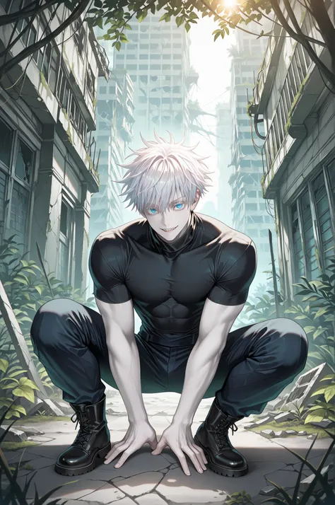 masterpiece, best quality, amazing quality, very aesthetic, absurdres, newest, scenery, vibrant colors
1boy, male focus, gojou satoru, jujutsu kaisen, (zombie boy), (((pale skin))), empty eyes, dull eyes, blue eyes, white eyelashes, white hair, hair betwee...