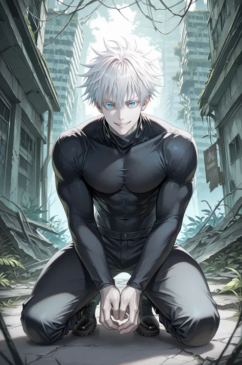 masterpiece, best quality, amazing quality, very aesthetic, absurdres, newest, scenery, vibrant colors
1boy, male focus, gojou satoru, jujutsu kaisen, (zombie boy), (((pale skin))), empty eyes, dull eyes, blue eyes, white eyelashes, white hair, hair betwee...