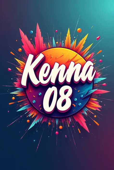 A logo for Kenna 08 with creative colors in the background 