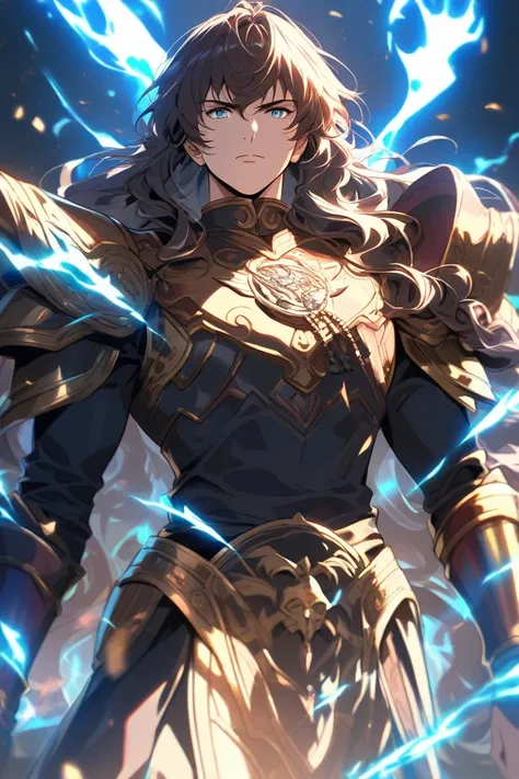 Anime warrior, long black wavy hair, classical outfit, glowing energy aura, ultra-detailed, cinematic