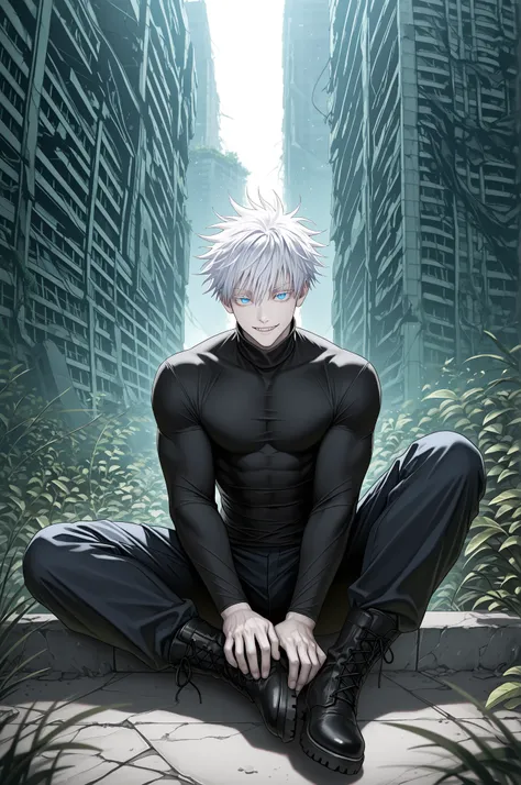 masterpiece, best quality, amazing quality, very aesthetic, absurdres, newest, scenery, vibrant colors
1boy, male focus, gojou satoru, jujutsu kaisen, (zombie boy), (((pale skin))), empty eyes, dull eyes, blue eyes, white eyelashes, white hair, hair betwee...