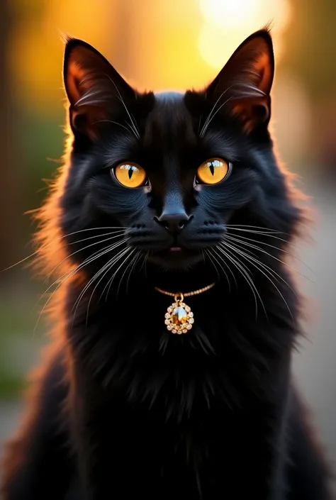 Un chat majestueux au pelage noir d'une intensité profonde et soyeuse, chaque détail de sa fourrure finement texturé pour capturer son éclat sous la lumière dorée d'un soleil levant. Ses yeux uniques, d'une couleur rare et envoûtante, scintillent avec une ...