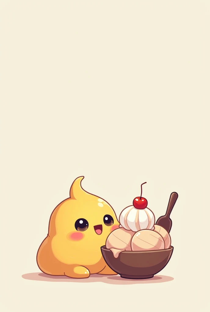 Cute blob eating a bit of ice cream saying “It’s just a bit” but actually it’s a lot