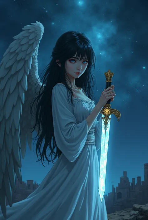  begins the 22-day prophecy and his wings are cut off A boy comes into the world and finds a girl who has cut off her wings, but she doesn't remember anything 

Girl:  long black hair ,  light blue eyes . A bright ,  holding a dagger decorated with ancient...