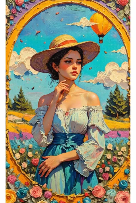 bright color, beautiful style, illustration, Poses where a woman supports her chin with her hands, Elegant painting,