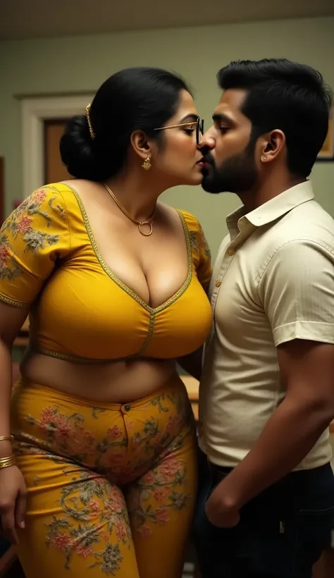 Side view,Full body image, indian hourglass body, Indian  plus sized 29 year old Telugu teacher syamala, lovely face, suductive expression on face and lips, mouth slightly open, very huge breasts, wearing highly embroideried dark meroon colour glossy fully...