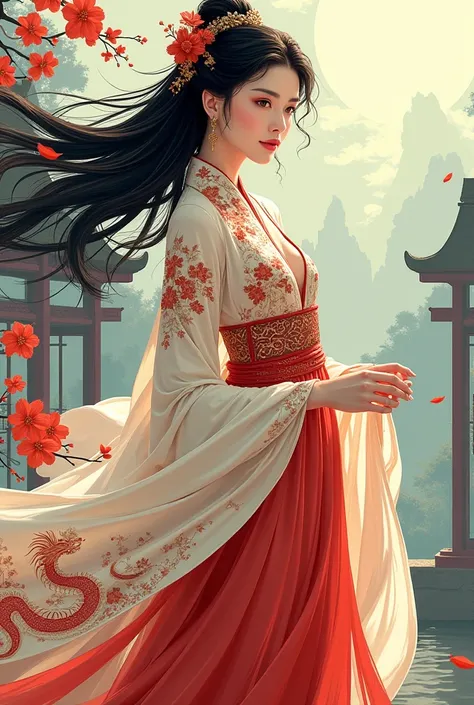 
Woman wearing ancient Chinese dress in manga
