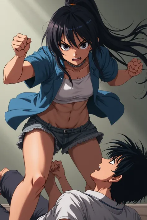 Anime girl stomping the groin of a boy