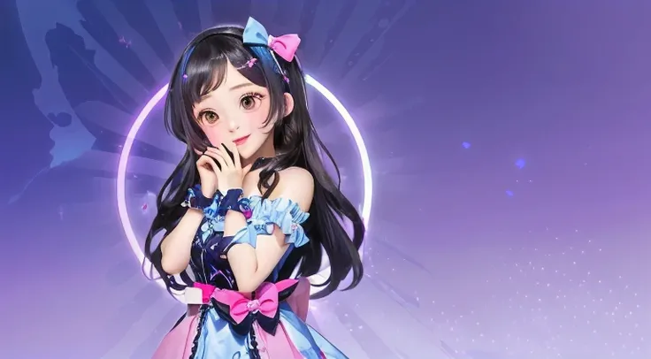 anime girl in a dress with a pink bow and a blue background, anime moe artstyle, anime visual of a cute girl, cute anime waifu in a nice dress, marin kitagawa fanart, ayaka genshin impact, cute anime girl, splash art anime loli, hololive, (anime girl), my ...