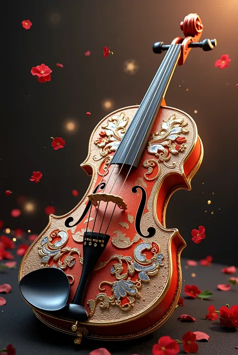(absurdities, high resolution , lighting is very detailed), ornate violin , roses, pearl, gold, diamonds, Ultra photorealism , super thin, 8 k,Premium wallpapers , Highest image quality,3d,C4D,Masterpieces of the Master, rendering octane