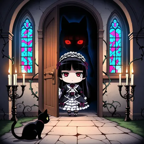 score_9, score_8_ up  , score_7_ up  BREAK source_anime, rating_ explicit, best quality , Masterpiece, No posts BREAK 
1girl, Alone, ruri gokou, hime cut,  long hair, mole,  red eyes,  Gothic Lolita, hair band
 BREAK 
 ( chibi),  Darkness, fog, Old House ,...