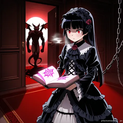 score_9, score_8_ up  , score_7_ up  BREAK source_anime, rating_ explicit, best quality , Masterpiece, No posts BREAK 
1girl, Alone, ruri gokou, hime cut,  long hair, mole,  red eyes,  Gothic Lolita, hair band
 BREAK
The Devil's Abode, Black Mist,  Magic R...