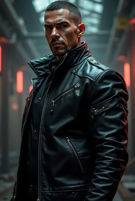 Max Guevara in leather jacket