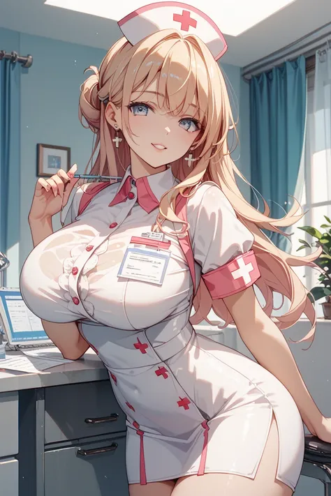 masterpiece, 8k, Super detailed, high quality,  Nurse、woman、uniform、 beauty、Big Breasts