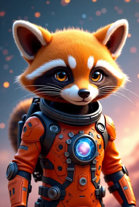 Draw a orange colour space racoon with space suit