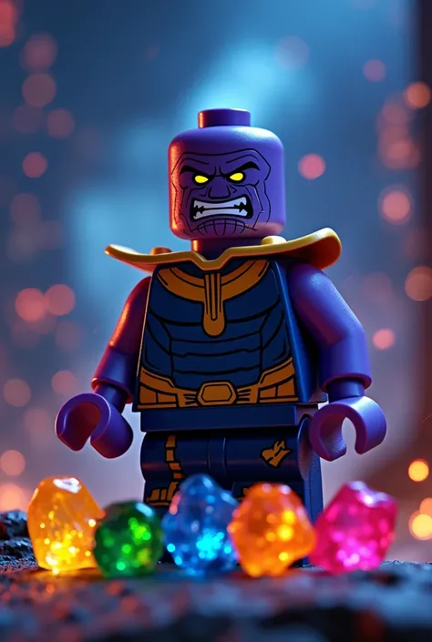 Thanos and the Infinity Stones in Lego art,  night, Comets. 