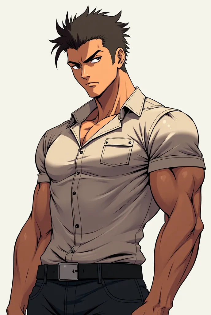 Creating a Male Role,  Muscular development , Create a male character wearing an anime shirt . crew cut