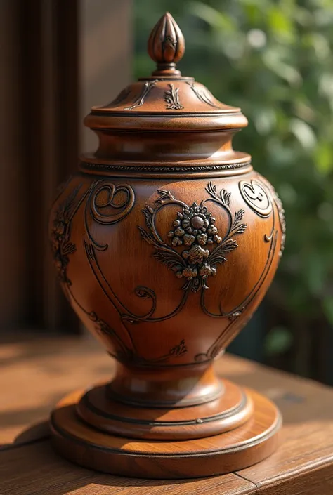 A wooden urn